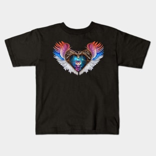 The elegant heart with wings and kitten Kids T-Shirt